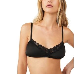Free People She Lace & Satin Bralette In Black Size Large